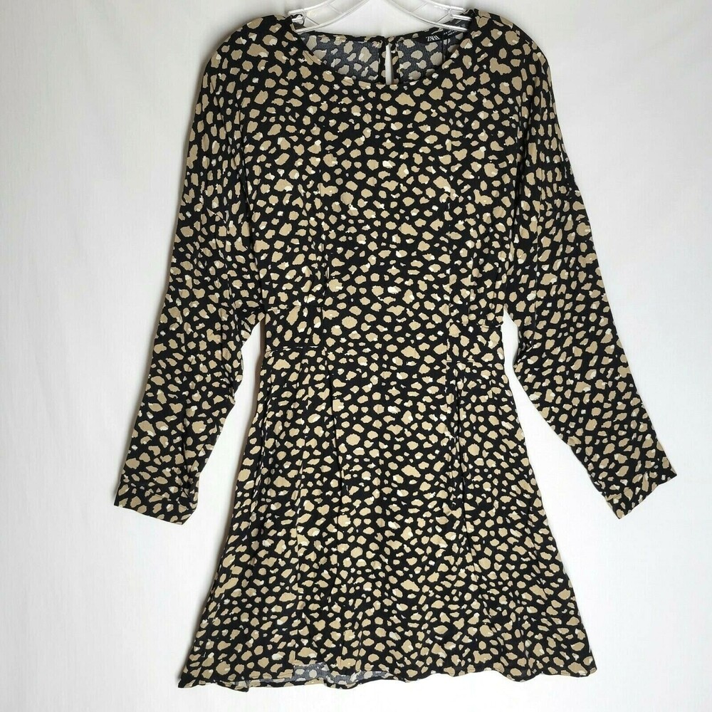 NWT Zara A-Line Dress Long Sleeve Animal Print Round Neck Size Small
